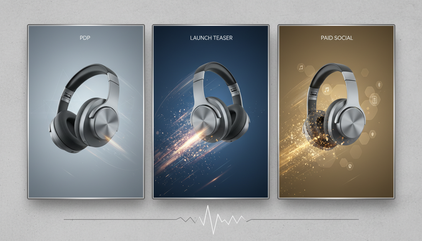 Editorial cover showing one product visual adapted for PDP, launch, and paid social placements