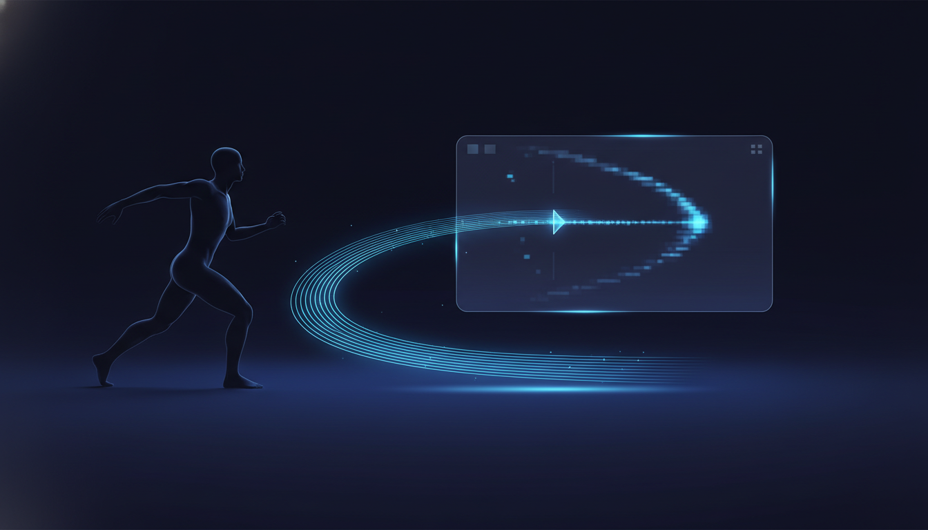 Editorial cover for AI motion control with a subject silhouette and motion trajectory cues